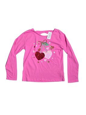 NWT | The Children's Place Pink Sequin Cherry Long Sleeve Top | Keyhole Back | M